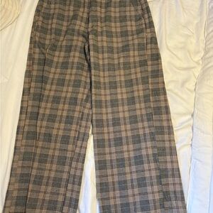 American Eagle Outfitters Wide Leg Plaid Pants - Gray and Tan